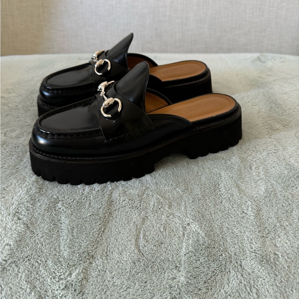 Gucci Black Leather Horsebit Mules in size 37. EUC. - Picture 4 of 10